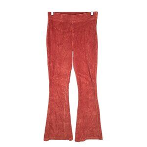 Womens Aerie Coral Velour Hi-Rise Groove-On Flare Pants Cotton Blend Stretch M